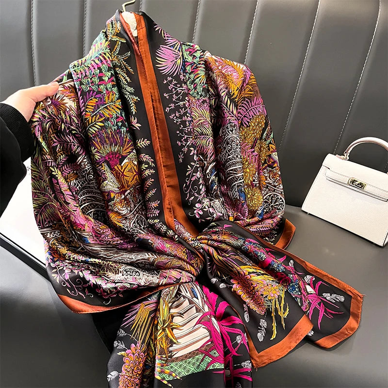 Damen Satin Seidenschal Hijab Sommer Sonnenschutz Strand Kopftuch Foulard