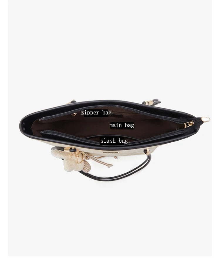 Damen Schultertasche Aus PVC-Leder Mit Reißverschluss Und Anhänger