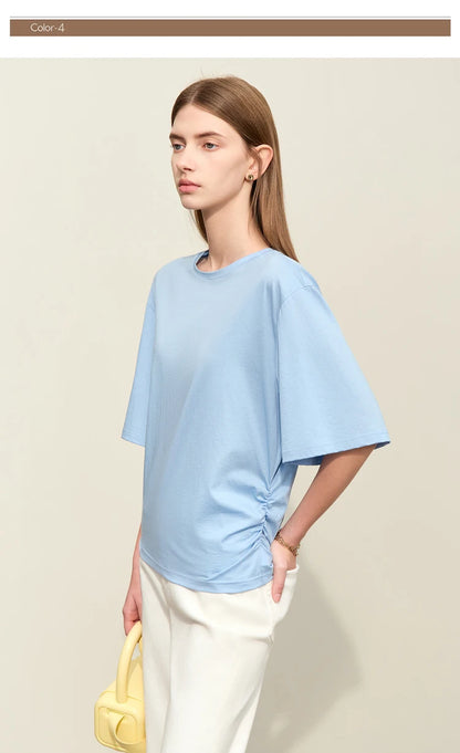 Damen T-Shirt im minimalistischen Stil aus leichtem elastischen Baumwollstoff