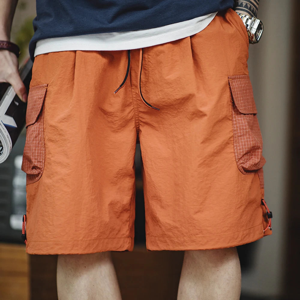 Männer Sommer Shorts aus leichtem Patchwork mit elastischer Taille in orange