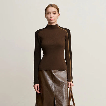 Damen-Halbrollkragen-Pullover Slim asymmetrisch Kontrast Winter