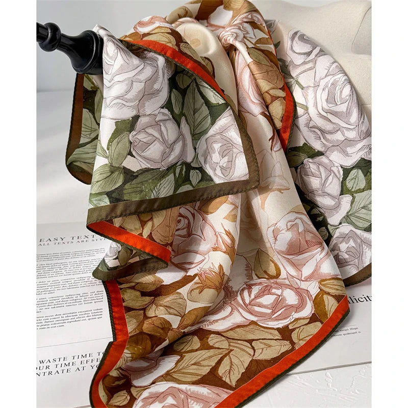 Damen Twill Seidenschal 65cm quadratisch Krawatte Halstuch doppelseitig Hijab Bandana C