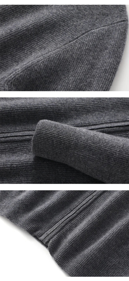 Stehkragen Reißverschluss Strickjacke Pullover Herrenmantel Business Casual Herbst Winter neue reine Wolle Strickjacke Männer Doppeltaschen