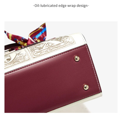 Damen Schultertasche aus Splitleder mit Stickerei im chinesischen Stil