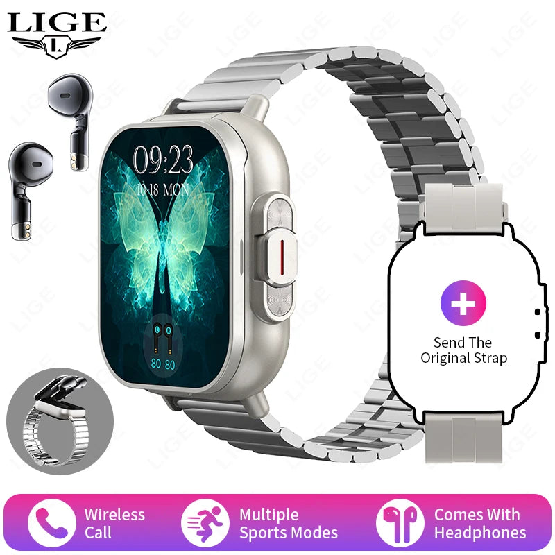 Smartwatch für Männer und Frauen mit TWS Bluetooth Kopfhörern und Herzfrequenzmessung
