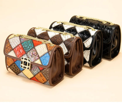 Damen-Schultertasche Aus Echtem Leder Kleine Handtasche Mit Gestepptem Kettenriemen Für Alltag Und Freizeit