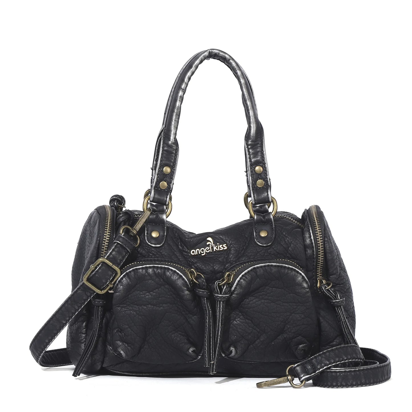 Damen-Handtasche Mit Top-Griff Und Reißverschluss Aus PU-Leder In Vintage-Optik Und Viel Stauraum