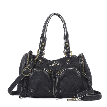 Damen-Handtasche Mit Top-Griff Und Reißverschluss Aus PU-Leder In Vintage-Optik Und Viel Stauraum