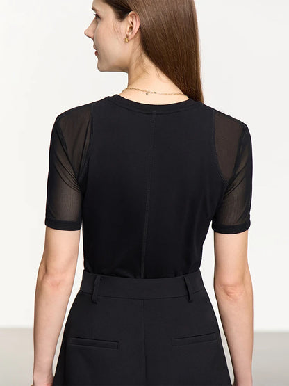 Damen T-Shirt aus mercerisierter Baumwolle mit kurzen Ärmeln im minimalistischen Stil