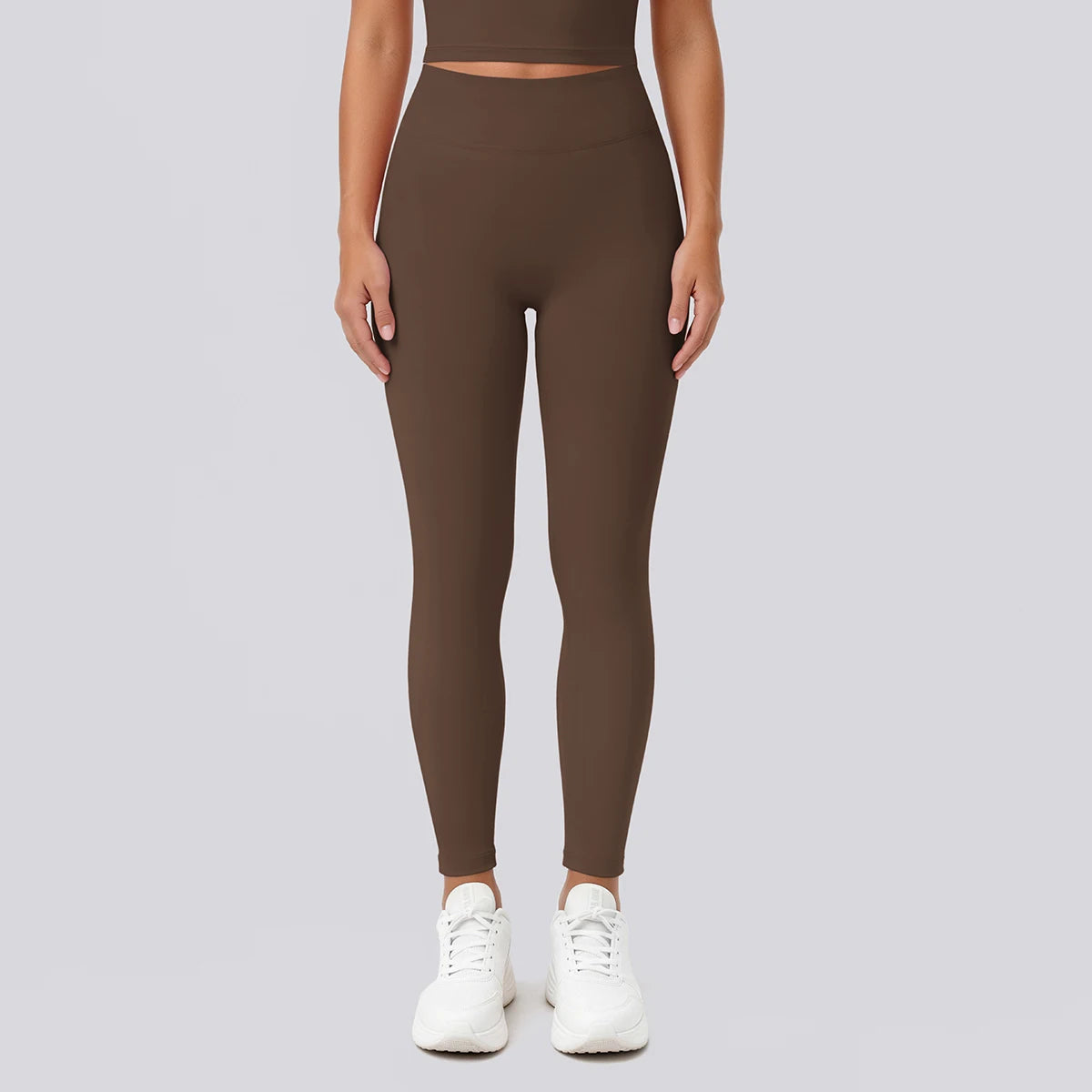 Braune Yoga-Leggings mit hohem Bund, körpernah, Rückansicht