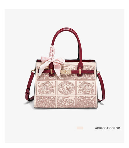 Damen Handtasche Aus Split-Leder Mit Crossbody-Tasche Im Chinesischen Stil