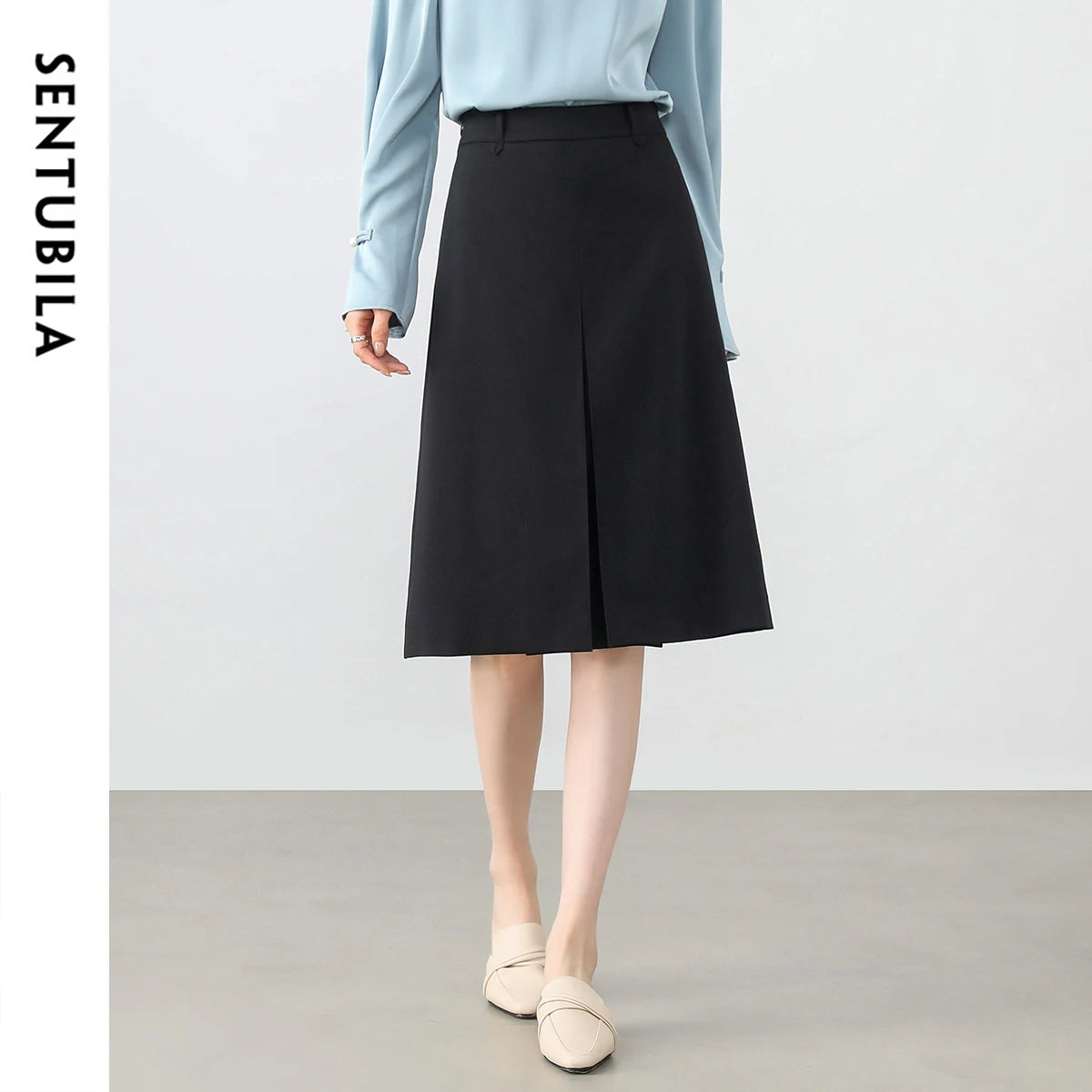 Frauen A-Linie Rock in Schwarz mit elastischer Taille für Büro-Outfits