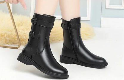Frauen Stiefeletten aus echtem Leder mit rutschfester Sohle und dicker Wolle