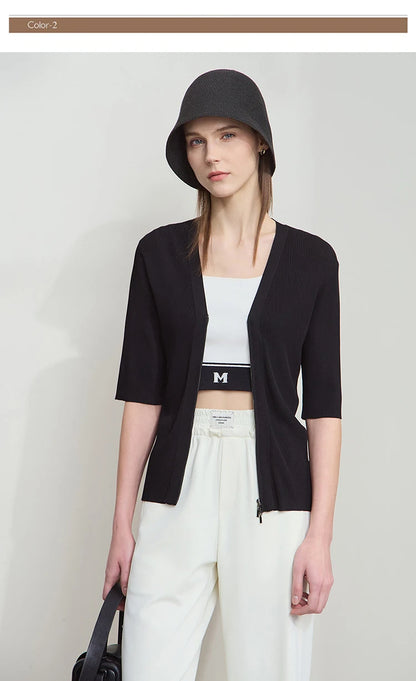 Damen V-Ausschnitt Strickjacke Slim Reißverschluss Viskose Herbst