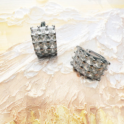 Damen-Creolen weißer Zirkon Scharnier glamourös II aus Sterlingsilber