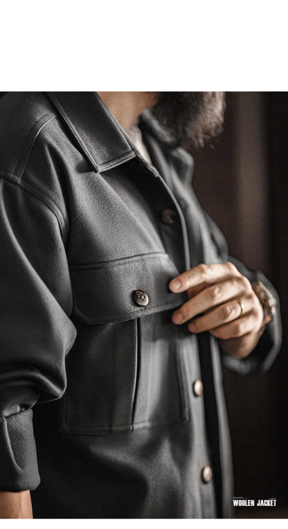 Herren Reversjacke Einfarbig Lockere Passform Taschen Schwerer Mantel