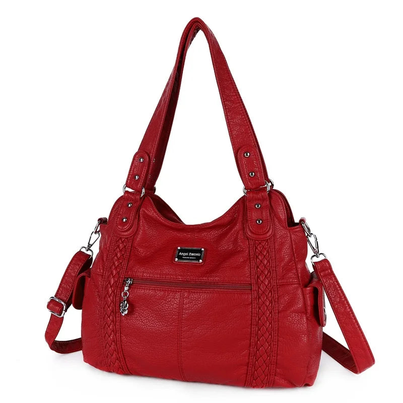 Damen-Schultertasche Silber PU-Leder mit Mehrfachfächern für Alltag und Freizeit