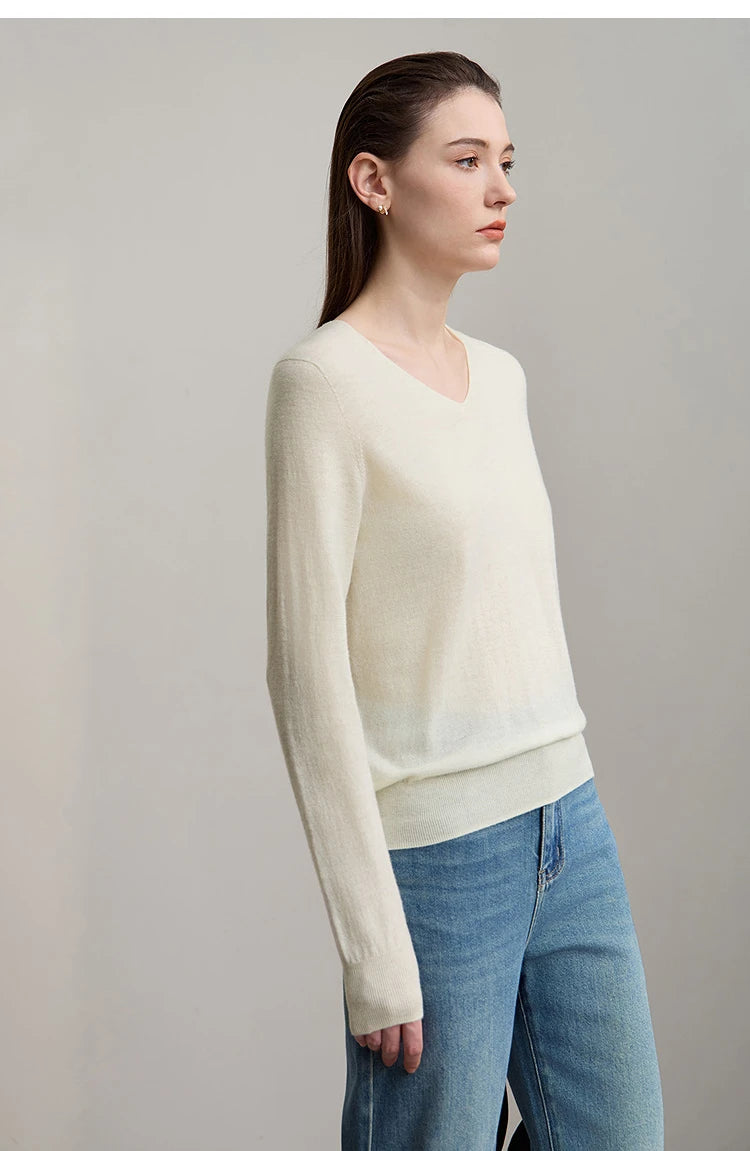 Damen V-Ausschnitt Pullover 100 % Wolle vielseitig Langarm Herbst