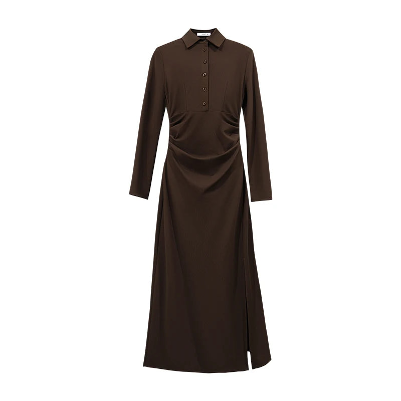 Elegantes Gestricktes Kleid Damen Knopfleiste Tailliert