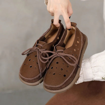AIYUQI 2025, neue flache Damensandalen, rutschfeste Schnür-Loafer mit weichen Sohlen für Damen, Sommer-Strandschuhe mit großem Loch für Damen