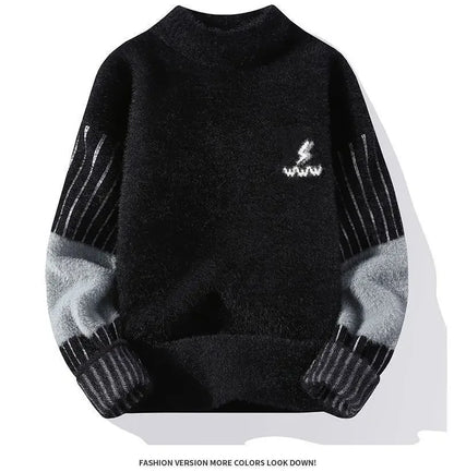 Herren Pullover mit Rundhalsausschnitt, warm und dick, langärmeliges Strickoberteil für Herbst und Winter