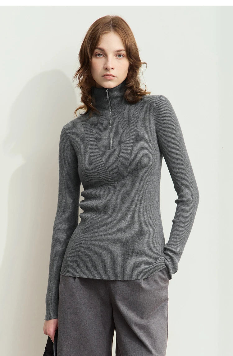 Damen-Strickjacke Stehkragen Reißverschluss Slim Streetwear Winter