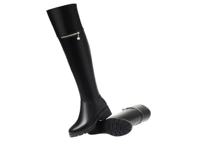 AIYUQI Women's Over Knee Boots Winter Fashion Middle Heel Fur Long Boots Women Genuine Leather Rider Boots Ladies