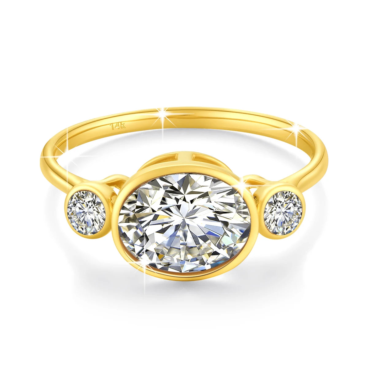 Damen-Verlobungsring aus Gelbgold 14K mit ovalem Moissanit, 2 Karat, feines Finish und langlebigem Glanz