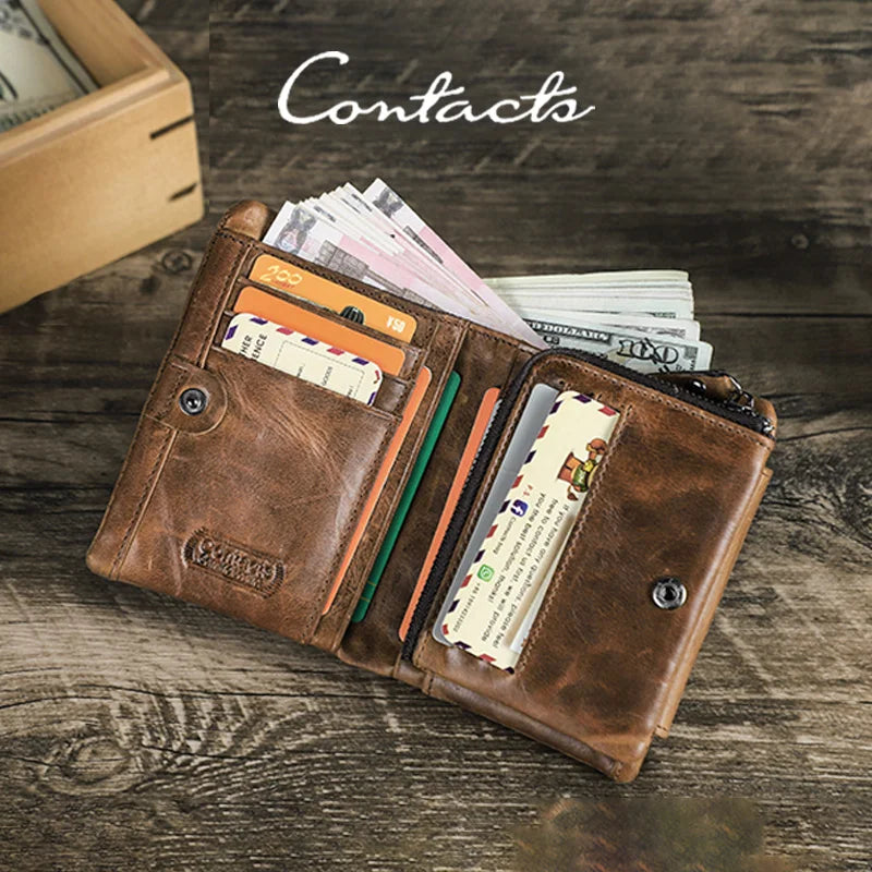 Herren Echtleder Geldbörse Vintage Kartenhalter Fotohalter Münzfach Reißverschluss Geschenk