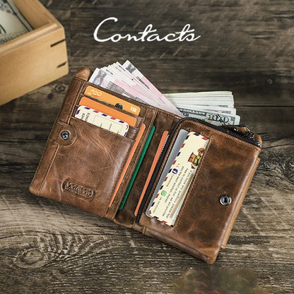 Herren Echtleder Geldbörse Vintage Kartenhalter Fotohalter Münzfach Reißverschluss Geschenk