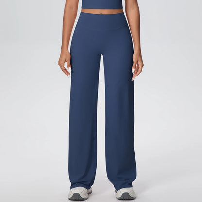 Damen Yoga-Hose, navyblau, hoher Bund, gerade weit fallend, atmungsaktiv