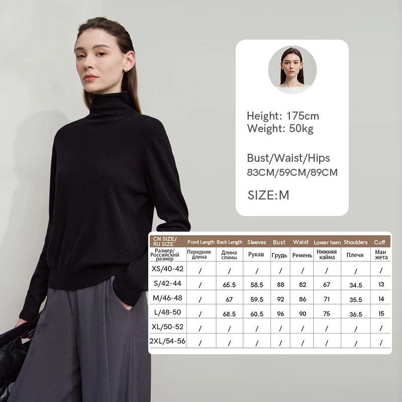Wollpullover für Damen in Schwarz, hoher Kragen, lange Ärmel