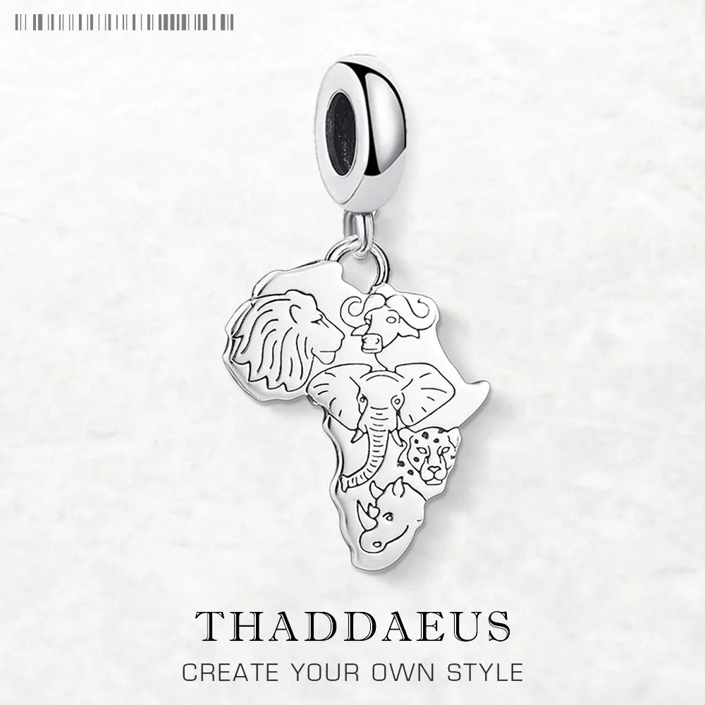 Afrikanischer Anhänger aus 925er Sterlingsilber mit Tiermotiven, runde Aufhängöse