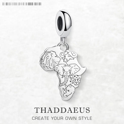 Afrikanischer Anhänger aus 925er Sterlingsilber mit Tiermotiven, runde Aufhängöse