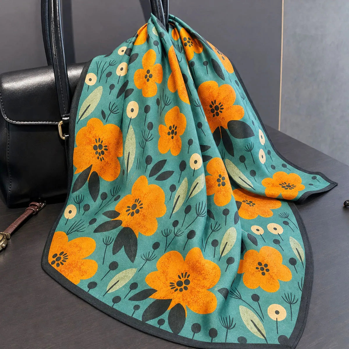 Damen Seidensatin Schal 53cm quadratisch Blumenprint Kopftuch Hijab Bandana I