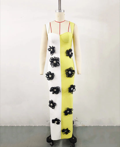 Asymmetrisches ärmelloses Damenkleid mit Rundhalsausschnitt und Stickerei – hohles Design und figurbetontes High-Waist-Design