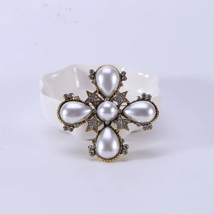 Brosche Kreuz Perle Strass Barock Vintage Luxus Hochzeit Party Damen