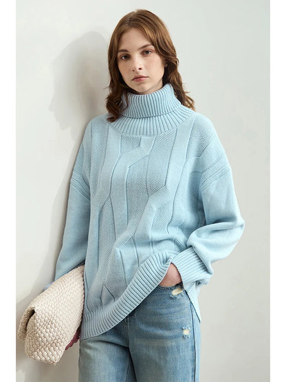 Damen-Rollkragenpullover locker Wolle-Mix lang Winter