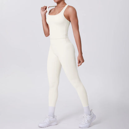Damen Yoga-Set mit Trägertop und Leggings, einfarbig hell (creme), Seitenansicht