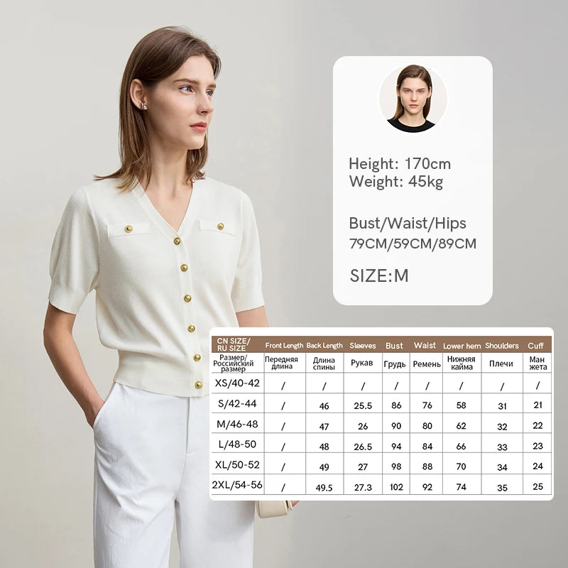 Damen-Strickjacke V-Ausschnitt Metallschnalle kurz weich Büro Frühling