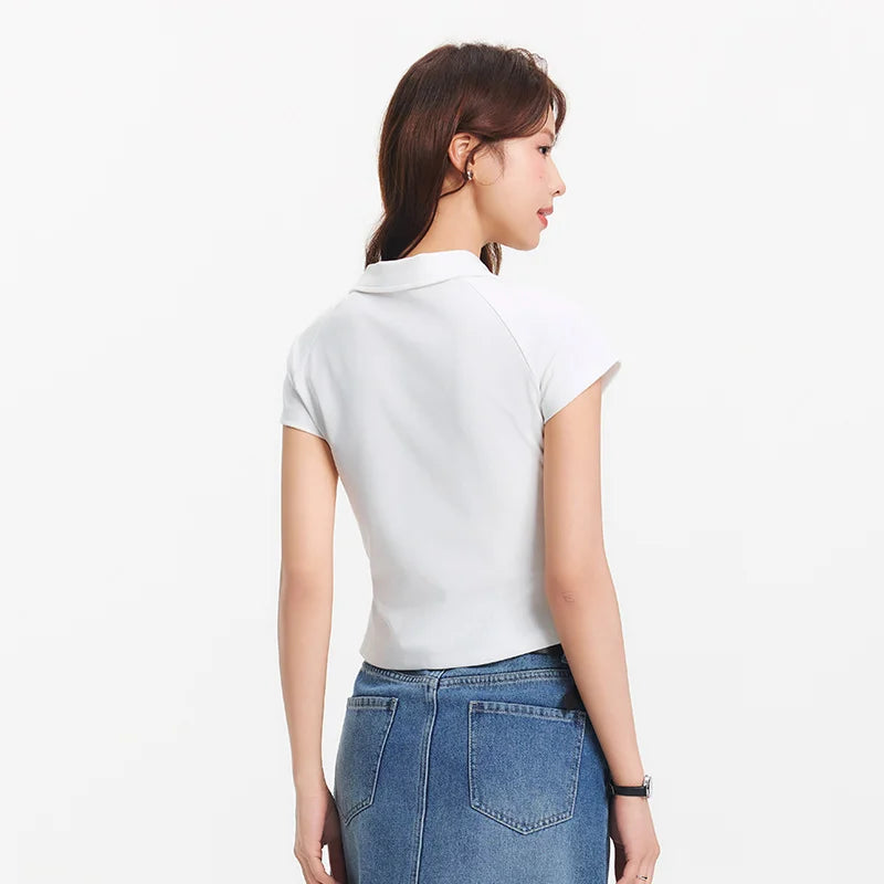 Semir Poloshirt für Damen, abgeschnittene Raglanärmel, schmale Passform, 2025, Sommer, neues einfarbiges Designer-Pendler-Top