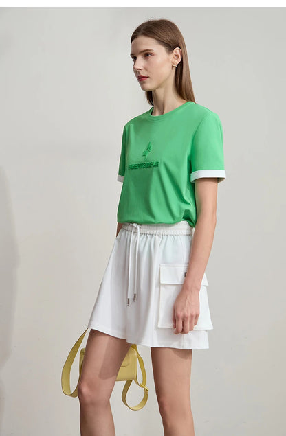 Damen Freizeit-T-Shirt mit Rundhalsausschnitt und Farbblockierung für den Sommer