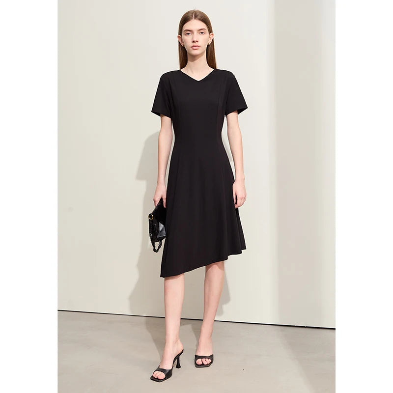 Elegantes Damen Strickkleid V-Ausschnitt Asymmetrisch Look