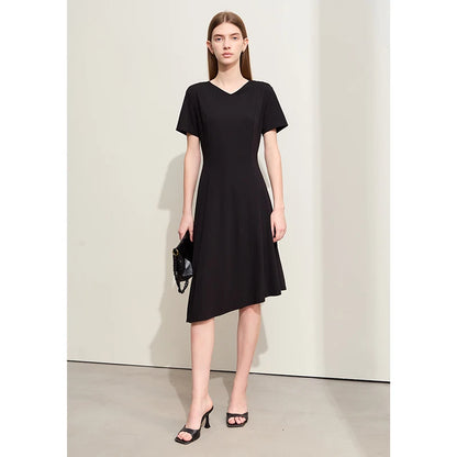 Elegantes Damen Strickkleid V-Ausschnitt Asymmetrisch Look