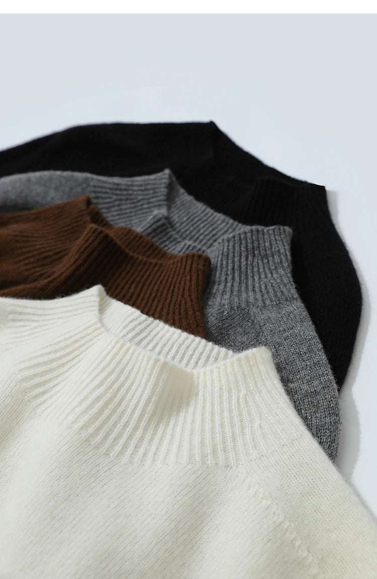Damen-Halbrollkragen-Pullover 100 % Wolle warm vielseitig Winter