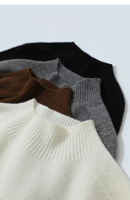 Damen-Halbrollkragen-Pullover 100 % Wolle warm vielseitig Winter