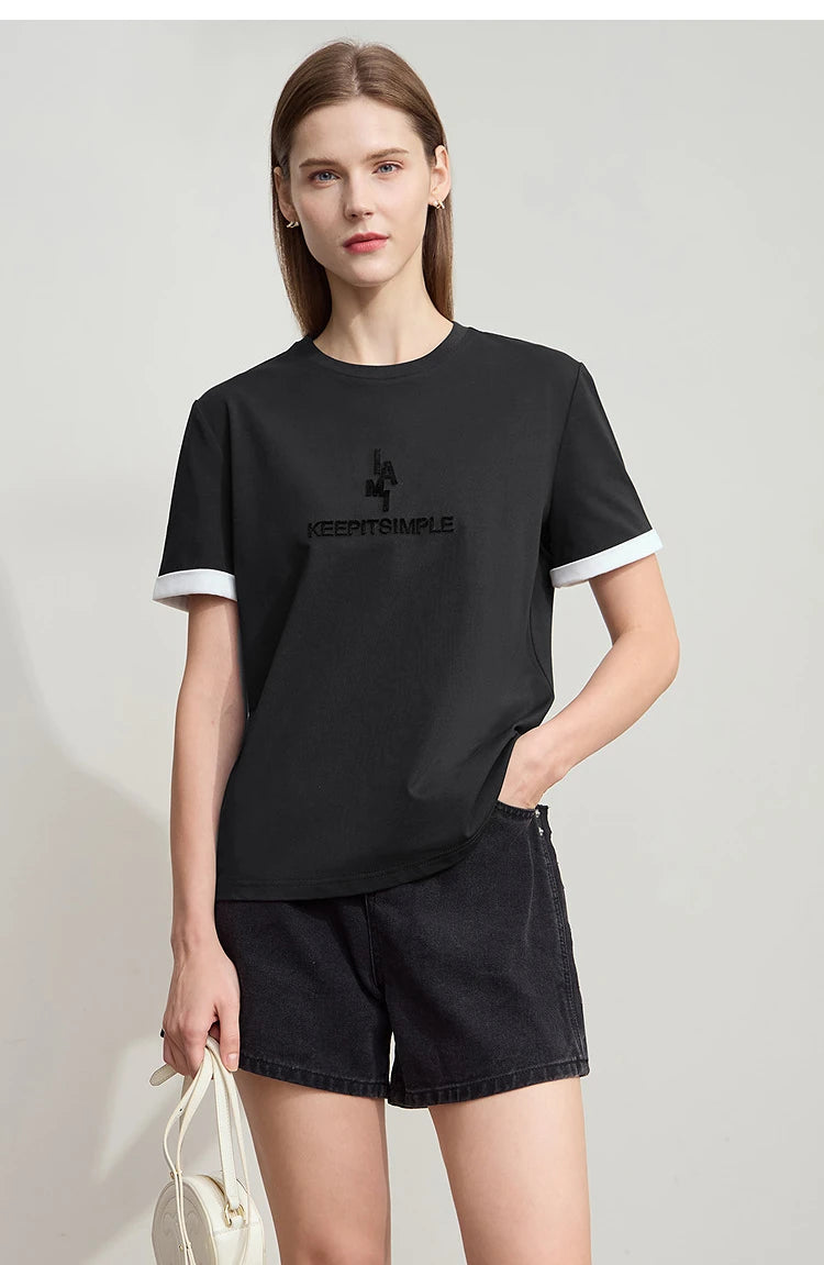 Damen Freizeit-T-Shirt mit Rundhalsausschnitt und Farbblockierung für den Sommer