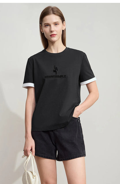 Damen Freizeit-T-Shirt mit Rundhalsausschnitt und Farbblockierung für den Sommer