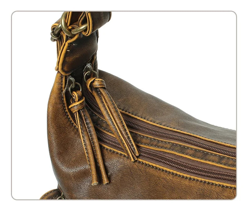 Damen-Schultertasche aus PU Großes Fassungsvermögen mit Innenfächern Vintage-Look Schwarz