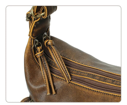 Damen-Schultertasche aus PU Großes Fassungsvermögen mit Innenfächern Vintage-Look Schwarz